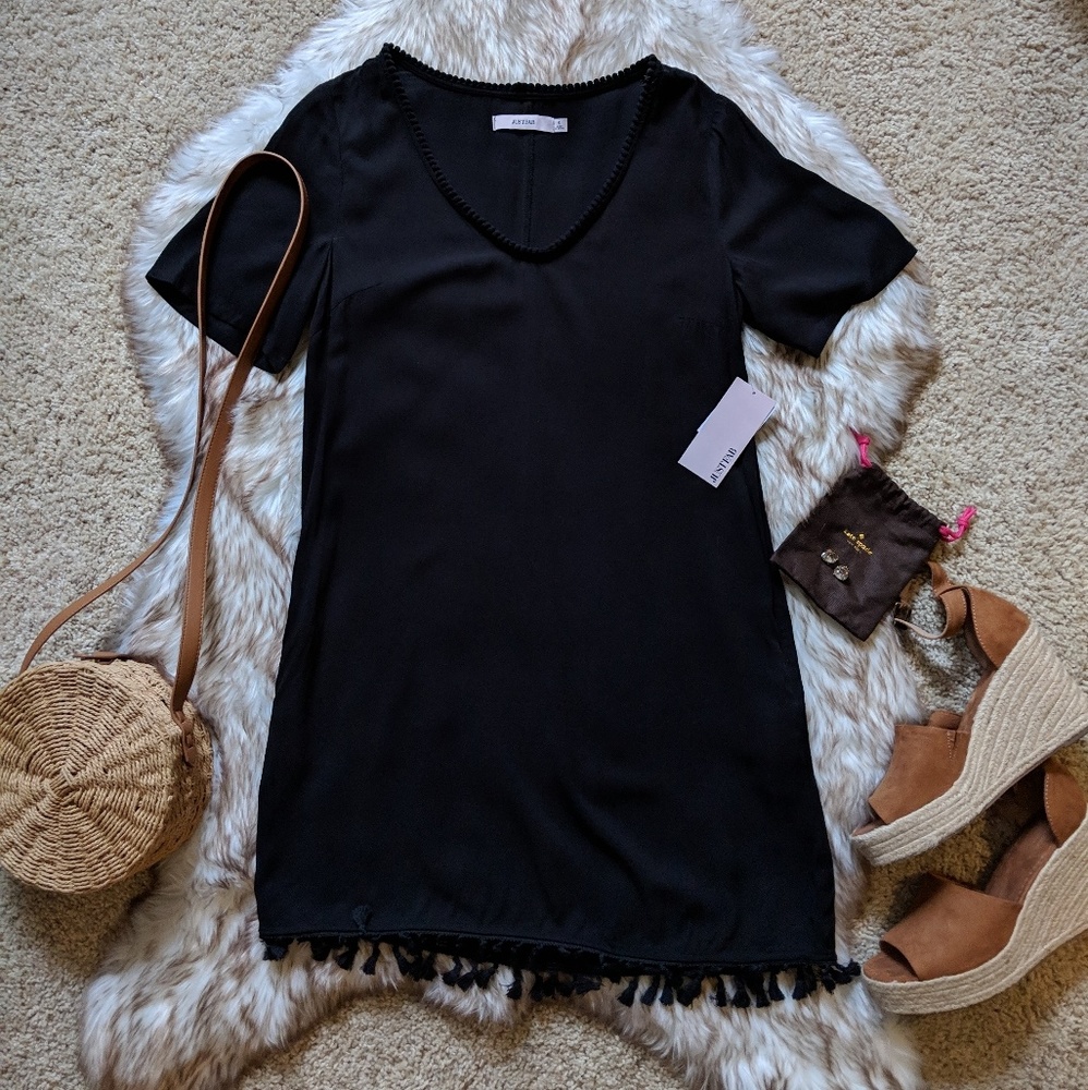 NWT Black Tassel Hem Dress